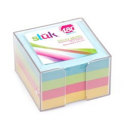 STUK 480 Pastel Blue Green Pink and Yellow Memo Notes in Clear Case 7.5x7.5cm