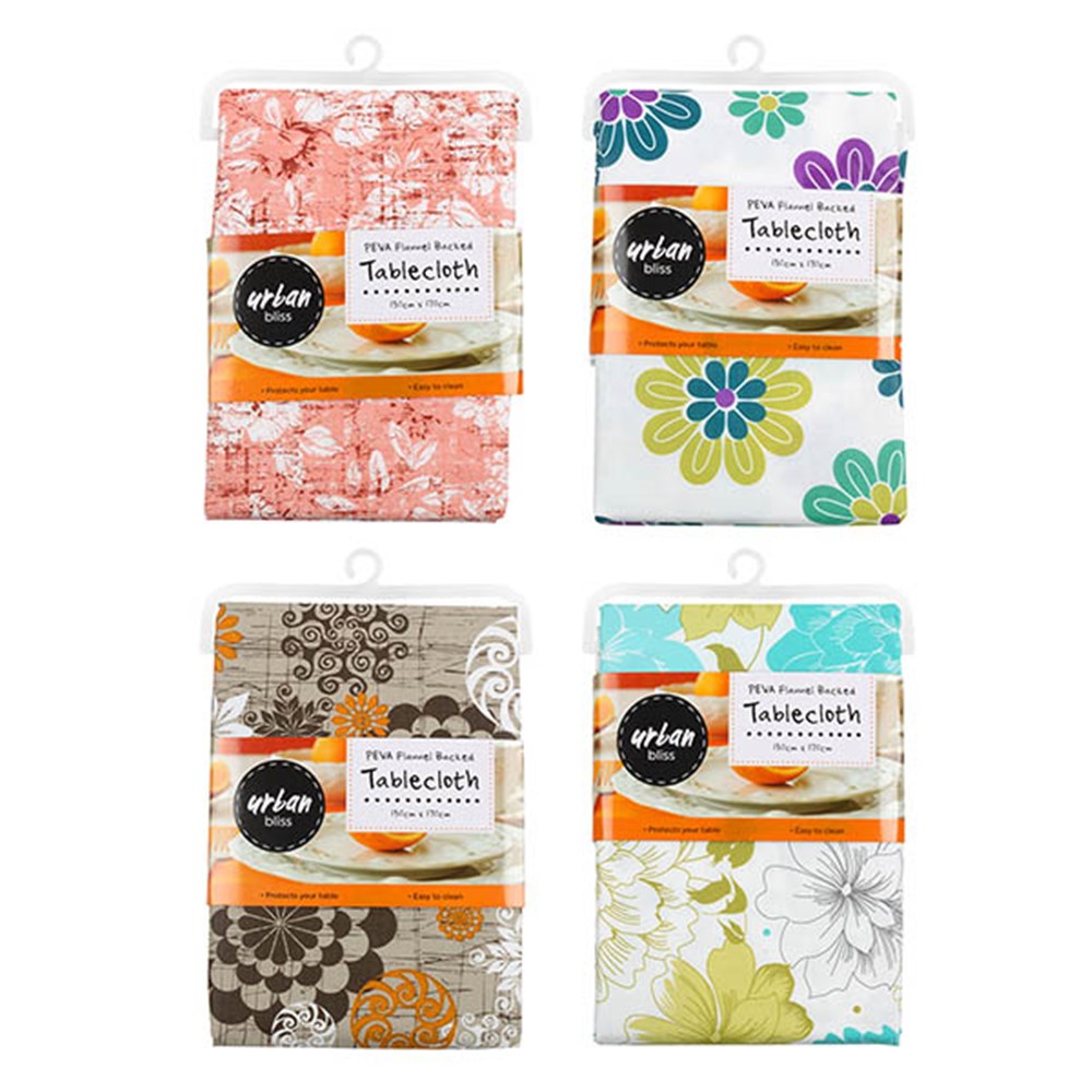 URBAN BLISS Floral Flannel Back Tablecloths 130x170cm (4 Designs)