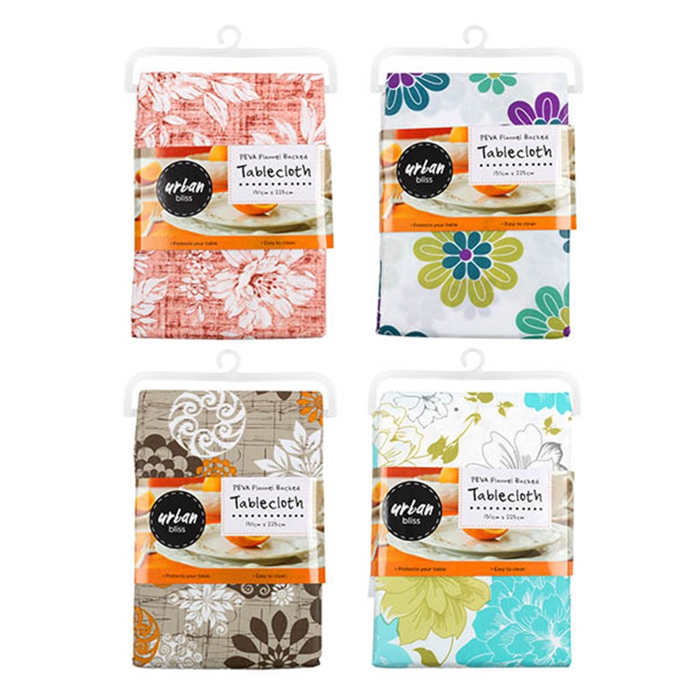URBAN BLISS Floral Flannel Back Tablecloth 130x225cm (4 Designs)