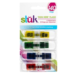 STUK Sign Here Sticky Flags with Dispenser 140 Flags (4 Pack)
