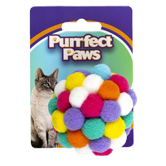 PURRFECT PAWS Bright Pom Pom Ball Soft Cat Toy