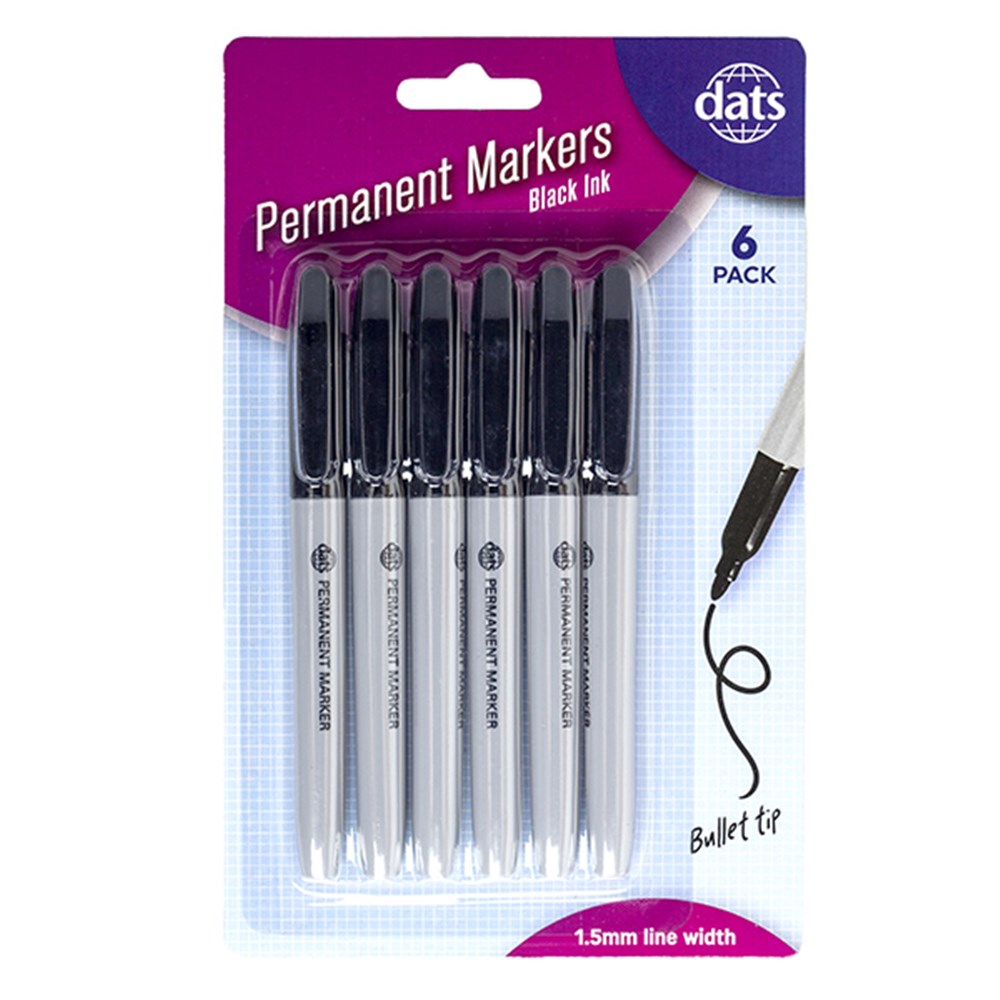 Black Ink Permanent Markers 1.5mm (6 Pack)