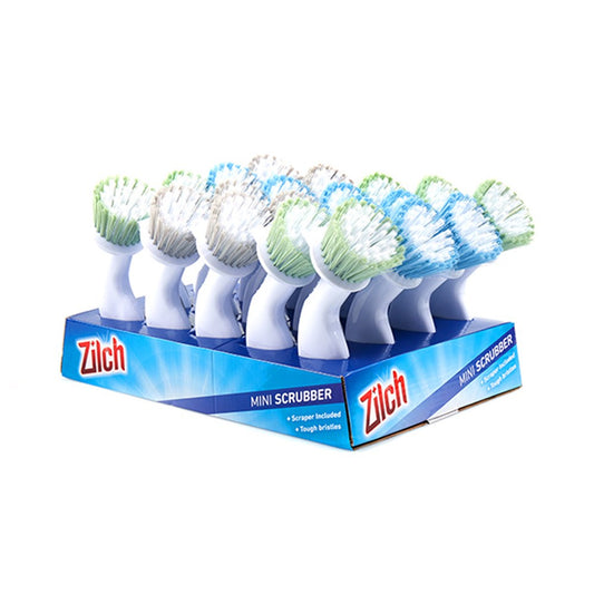 ZILCH White Mini Scrubber with Scraper and Handle 6cm -  Green, Grey or Blue