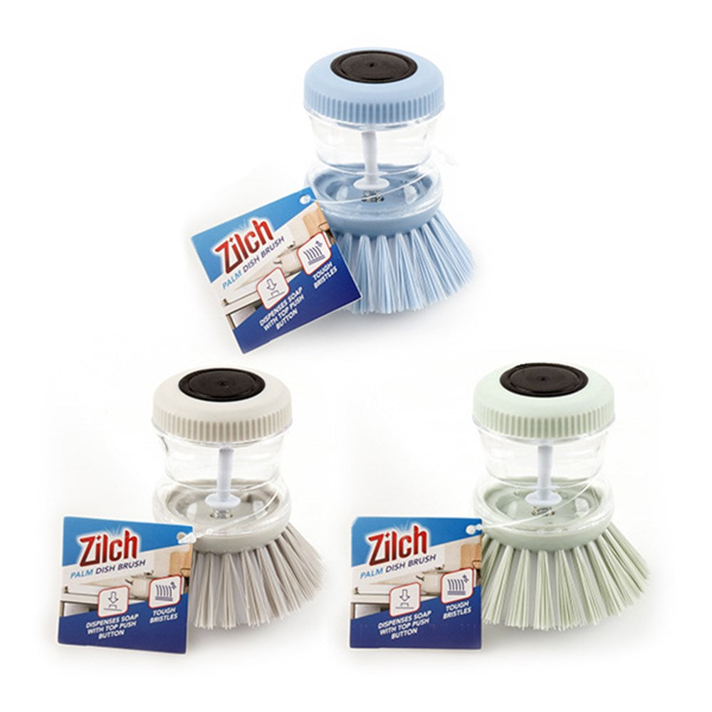 ZILCH Palm Dish with Soap Dispenser Button Brush 8x8.5cm- Blue, Cream or Green
