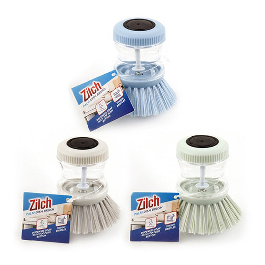 ZILCH Palm Dish with Soap Dispenser Button Brush 8x8.5cm- Blue, Cream or Green