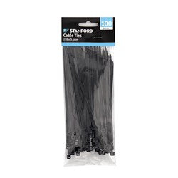 STANFORD Black Cable Ties 150x3.6mm - 100 Pack