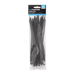 STANFORD Black Cable Ties 200x4.8mm - 50 Pack