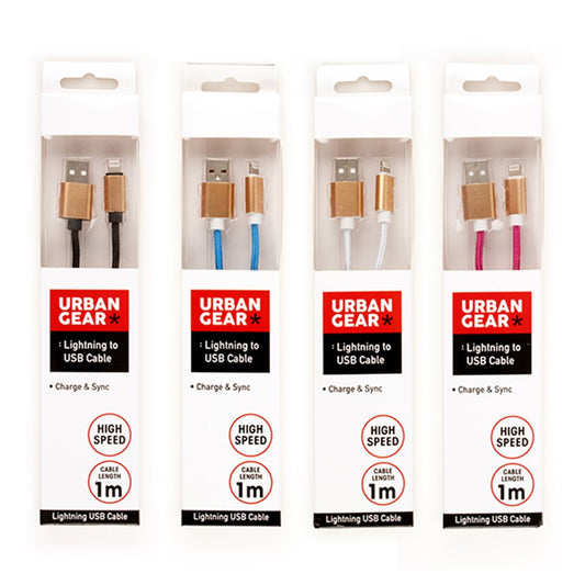 URBAN GEAR High Speed USB Lightning Cable 1m - Pink, White, Blue or Black