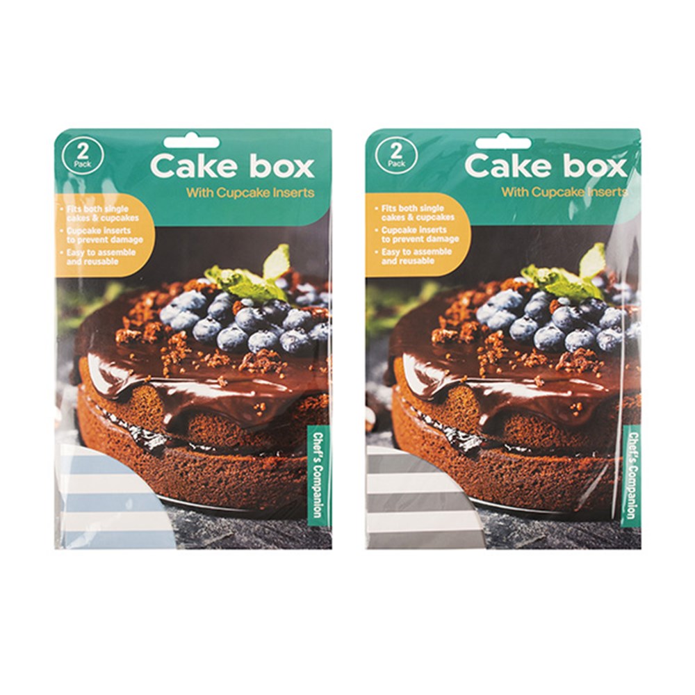 CHEF'S COMPANION Striped Cake Box with Cupcake Inserts 15.8x15.8x7.6cm - Blue/White or Grey/White (2 Pack)
