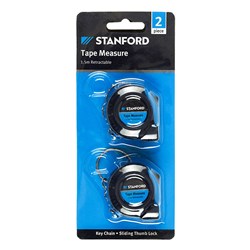 STANFORD Black Pocket Size Metric Tape Measure with Sliding Lock and Retractable 1.5m on Key Chain 2 Pack