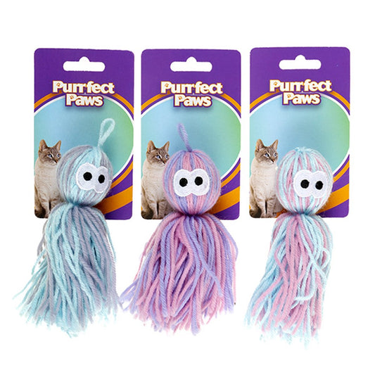 PURRFECT PAWS Yarn Cat Toy 14cm - Blue/Pink, Blue/Grey or Pink/Purple