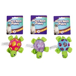 PURRFECT PAWS Shimmer Turtle Plush Cat Toy - Red, Purple or Blue