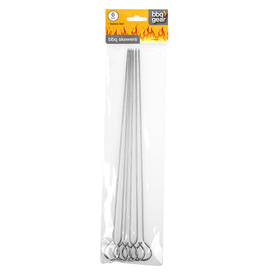 BBQ GEAR Stainless Steel BBQ Skewers 30cm (6 pack)