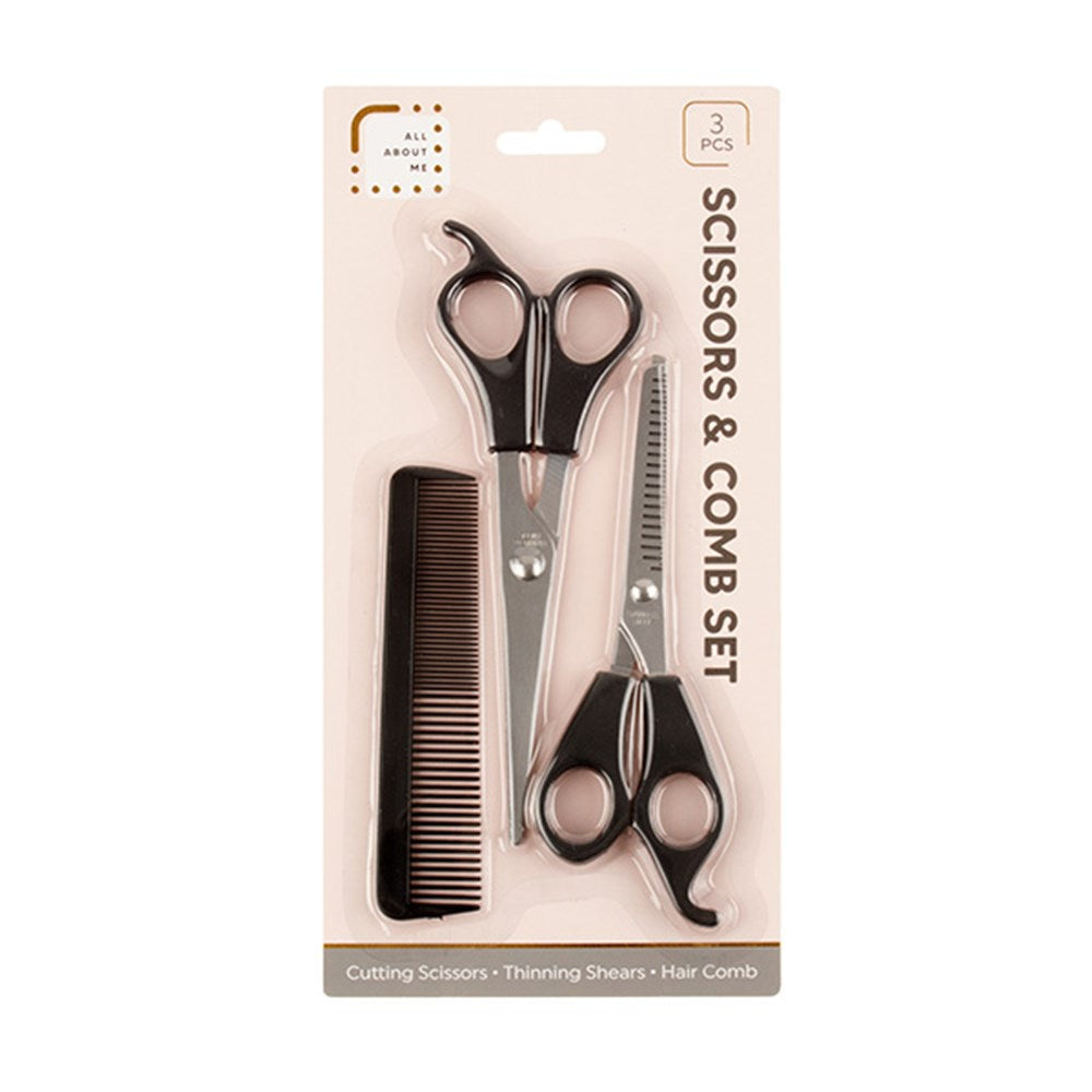 ALL ABOUT ME Hair Care Scissor & Comb 3 Piece Set - Includes Cutting Scissors, Thinning Shears and Hair Comb