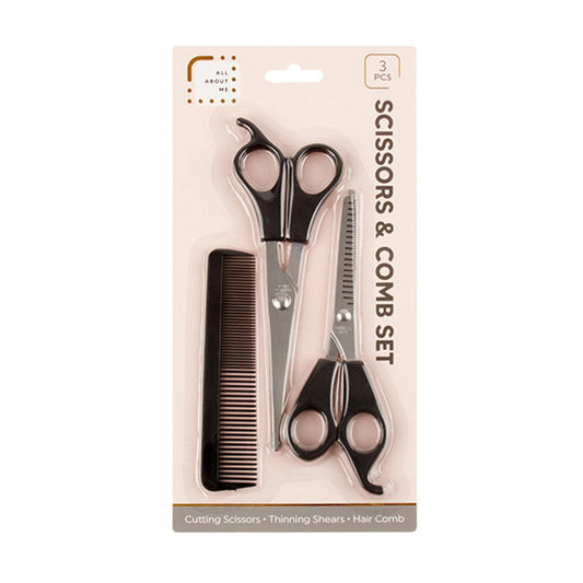 ALL ABOUT ME Hair Care Scissor & Comb 3 Piece Set - Includes Cutting Scissors, Thinning Shears and Hair Comb