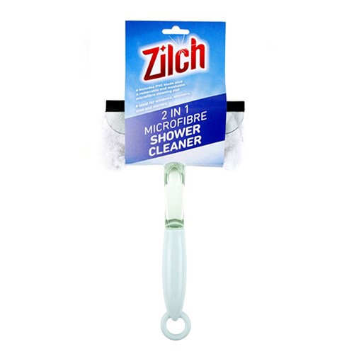 ZILCH 2 IN 1 Microfibre Shower Cleaner with Removable and Washable Microfibre Pad and PVC Squeegee Blade