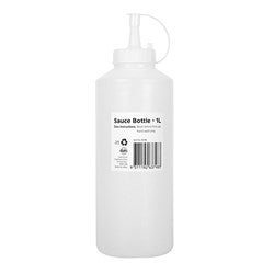Clear Plastic Sauce Bottle with White Nozzle and Lid 1L