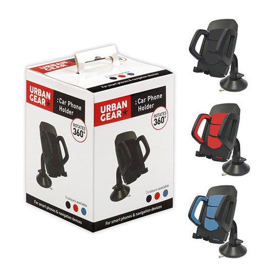 URBAN GEAR Mobile Car Phone Holder with 360 Degree Rotation - Black/Black, Red/Black or Blue/Black