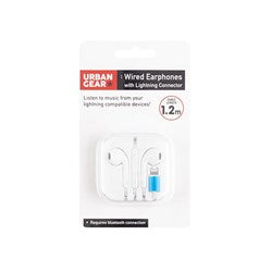 URBAN GEAR White Wired Earphone Buds with Volume Control 1.2m