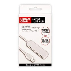 URBAN GEAR White Super Speed 4 Port USB-A Hub with LED Indicator
