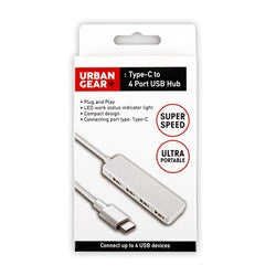 URBAN GEAR White Super Speed 4 Port USB-C Hub with LED Indicator