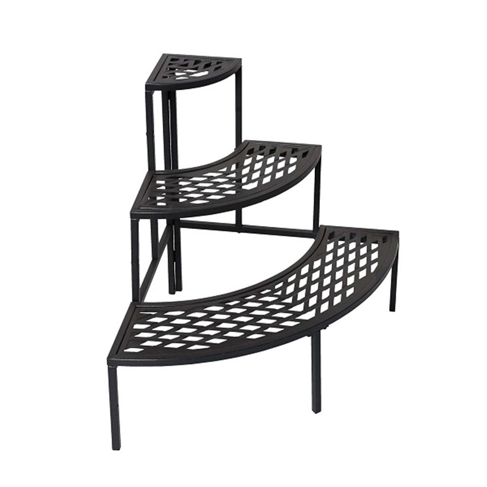 Black Metal Corner 3 Tier Round Plant Stand