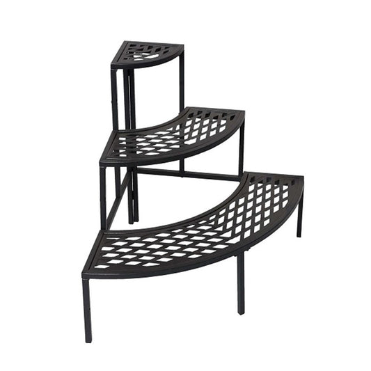Black Metal Corner 3 Tier Round Plant Stand