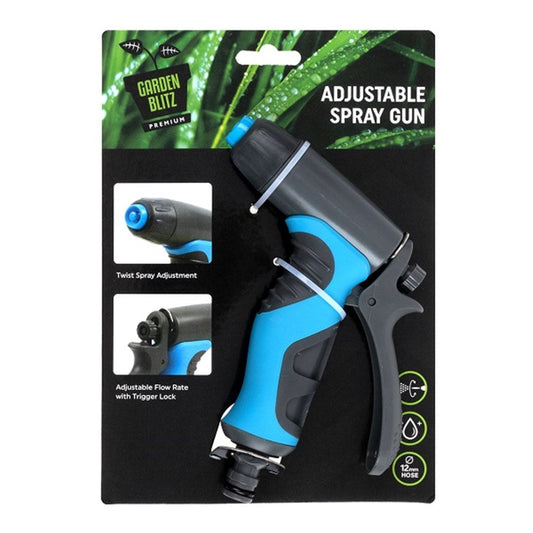 GARDEN BLITZ Blue/Black Garden Adjustable Spray Gun with Adjustable Flow Rate with Trigger Lock Fit 12mm Hose