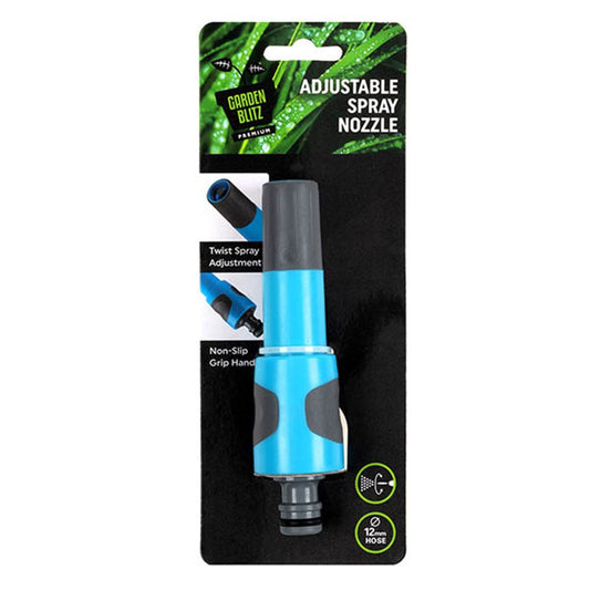 GARDEN BLITZ Blue/Black Adjustable Spray Garden Nozzle with Twist Spray Adjustment and Non Slip Hand Grip Fits 12mm Hose