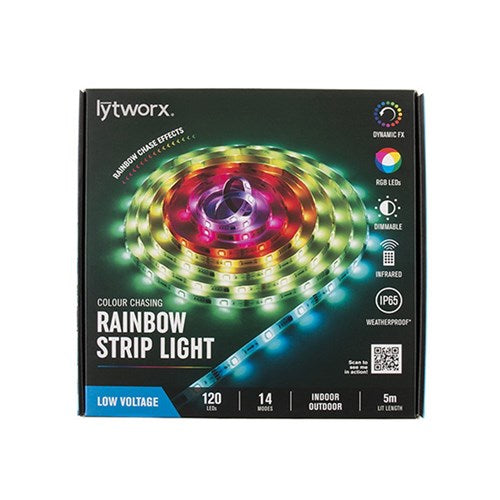 LYTWORX Rainbow Strip Light 120 Bright and Dimmable LEDs 14 Modes with Infrared Remote 5m Strip Length Indoor/ Outdoor (Electrical)