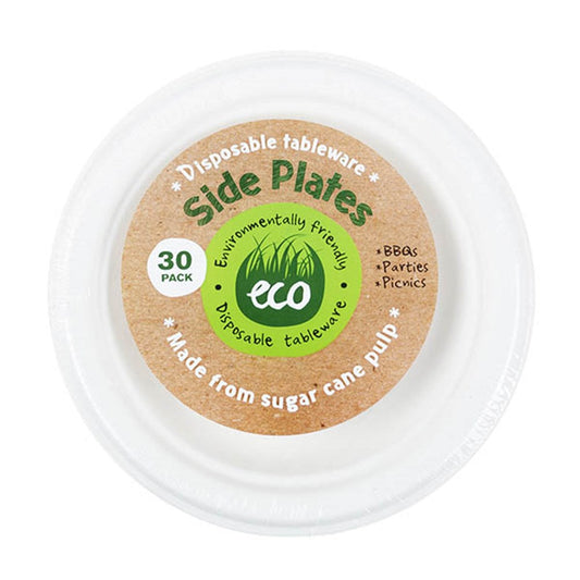 Eco-Friendly and Effortless Entertaining – White Disposable and Biodegradable Side Plates 18cm (30 Pack)