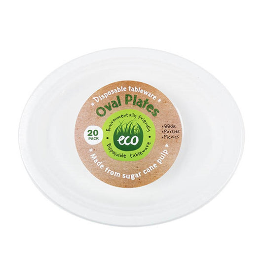 ECO White Disposable Oval Plates 31x25cm (20 Pack)
