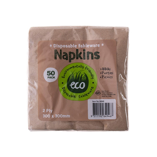 ECO Natural Disposable Napkins 2 Ply 30x30cm (50 Pack)