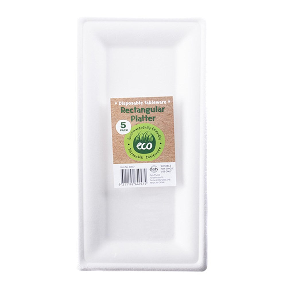 ECO White Disposable Rectangular Platter 25.8x12.8cm (5 Pack)