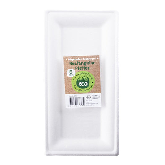 ECO White Disposable Rectangular Platter 25.8x12.8cm (5 Pack)