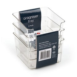 STASH'N STORE Clear Square Organiser Trays 9.5x9.5x6cm (3 Pack)