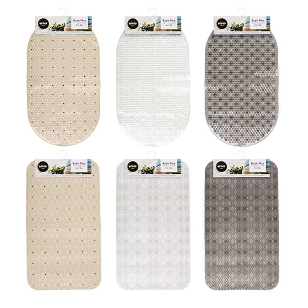 URBAN BLISS Oval and Rectangle Bath Mats 69x38cm - Clear Beige or Charcoal