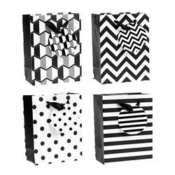 Monochromatic Design Gift Bag and Gift Tag 11.5x15x6.5cm - Choose from Striped, Dots, Zig Zag or Geometric