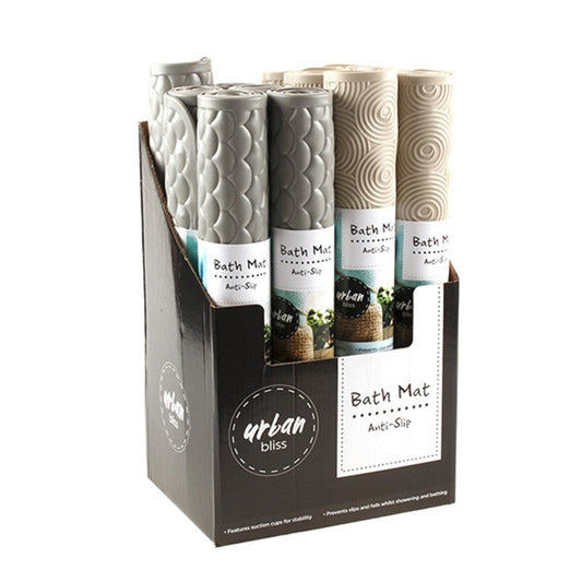 URBAN BLISS Anti Slip Bath and Shower Mats 69x38cm - Beige Swirls or Grey Scalloped