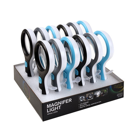 2.5x Magnifier Light 30 Lumens White LEDs 18.5x9x2.5cm - Black, Grey or Blue