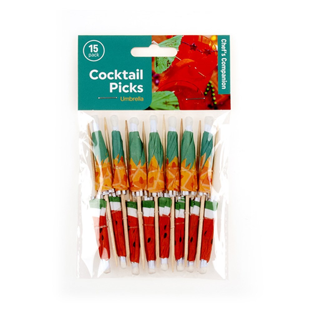 CHEF'S COMPANION Cocktail Umbrella Picks 15 Pack - Mango or Watermelon