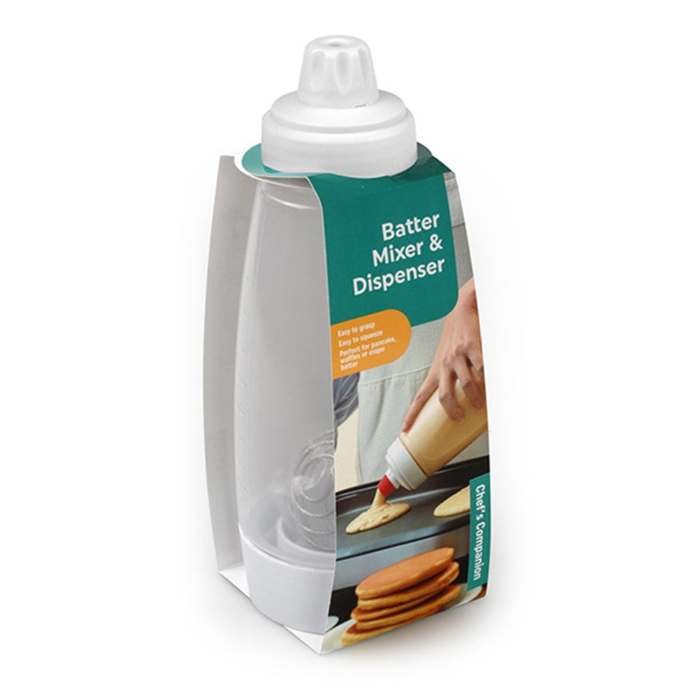 CHEF'S COMPANION Clear and White Batter Mixer & Dispenser Bottle with Top 1L
