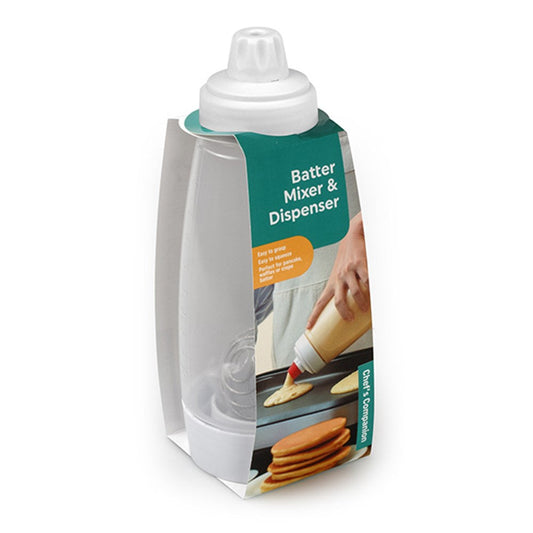 CHEF'S COMPANION Clear and White Batter Mixer & Dispenser Bottle with Top 1L