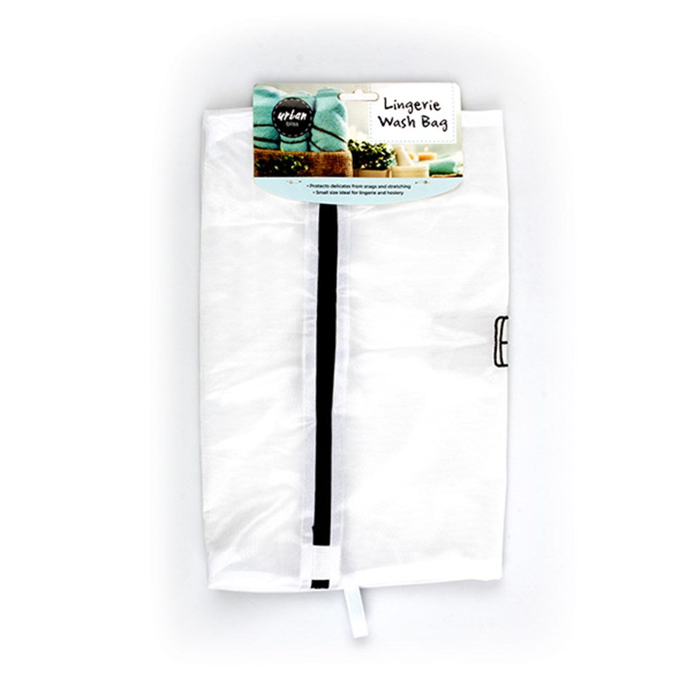 URBAN BLISS White Lingerie Wash Bag with Black Print and Trim with Zip Closure 35x45cm