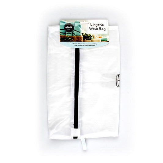 URBAN BLISS White Lingerie Wash Bag with Black Print and Trim with Zip Closure 35x45cm