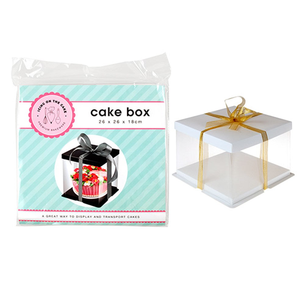 ICING ON THE CAKE Cake Box 26x26x18cm - White/Clear or Black/Clear
