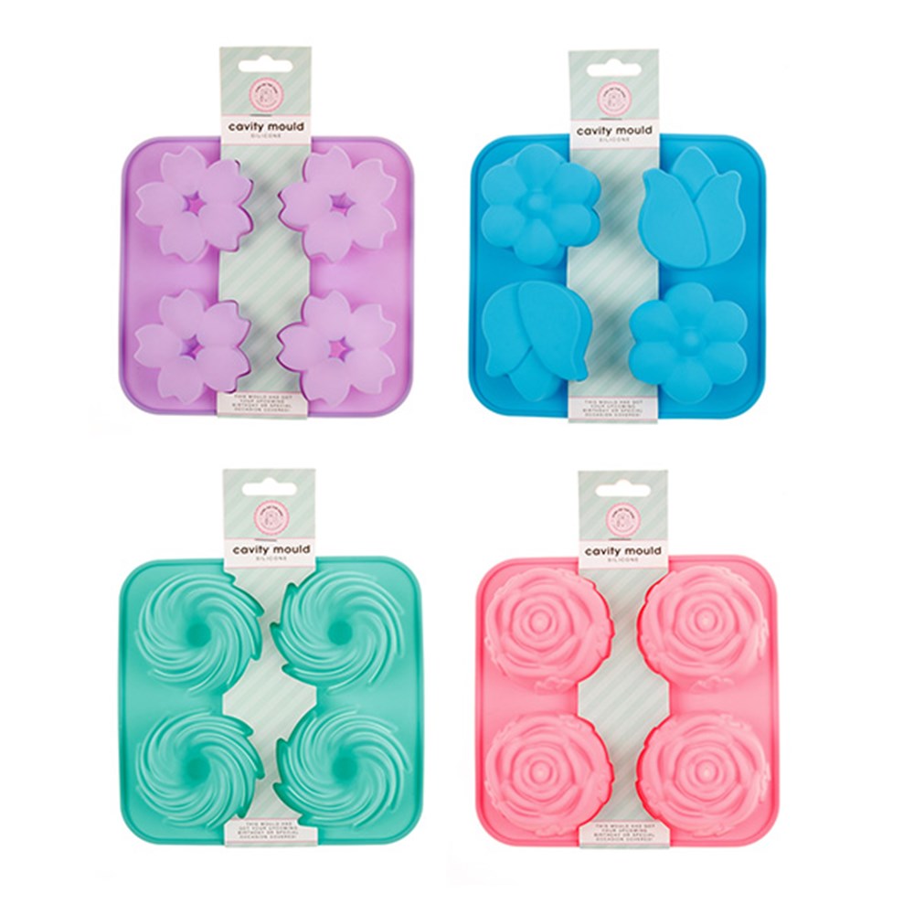 ICING ON THE CAKE Silicone Cavity Moulds 16.5x16.5cm - Purple/Flower, Pink/Roses, Blue/Flower or Green/Swirl