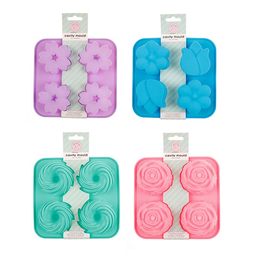ICING ON THE CAKE Silicone Cavity Moulds 16.5x16.5cm - Purple/Flower, Pink/Roses, Blue/Flower or Green/Swirl