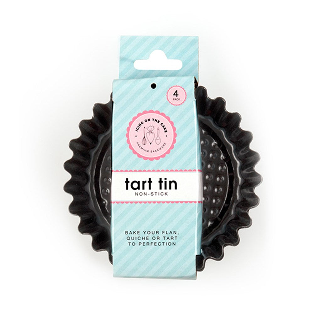 ICING ON THE CAKE Black Non-Stick Tart Tins 9.5x2cm (4 Pack)