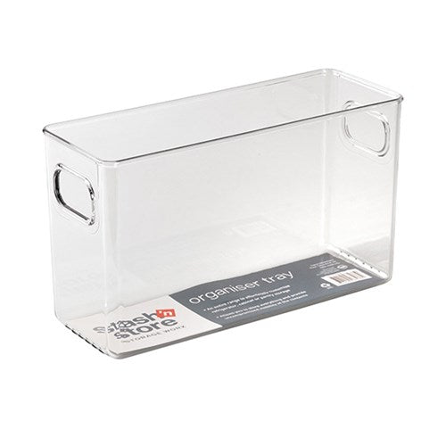 STASH'N STORE Clear Tall Slim Rectangle Organiser Tray 26x9x15cm